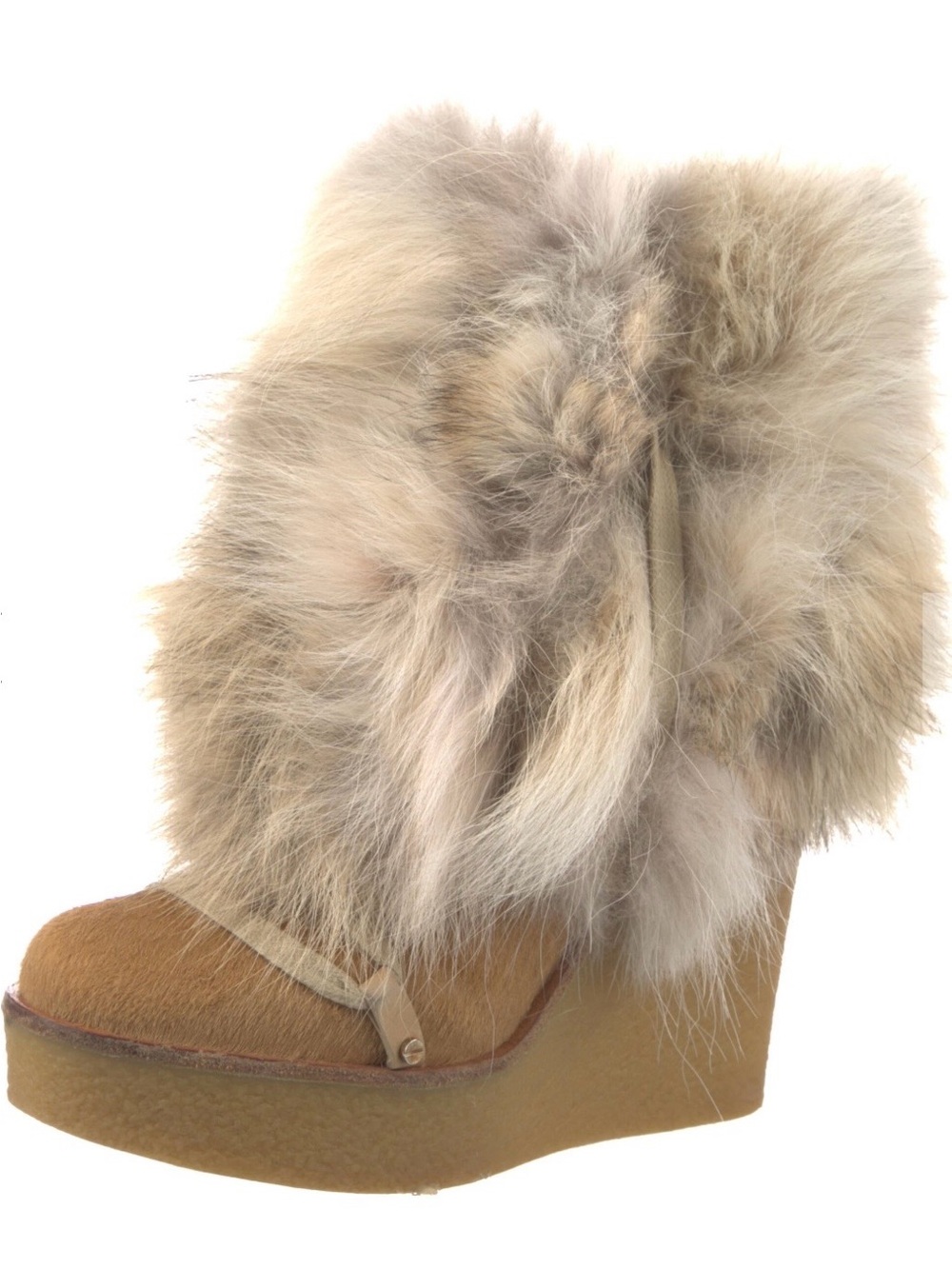 Chloe Tan and Cream Fur Wedge Boots